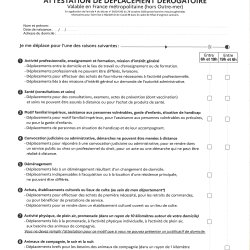 NOUVELLE ATTESTATION DE DEPLACEMENT DEROGATOIRE