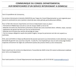 LE CONSEIL DEPARTEMENTAL COMMUNIQUE AUX BÉNÉFICIAIRES D'UN SERVICE INTERVENANT A DOMICILE