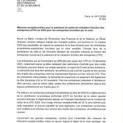 MESURES EXCEPTIONNELLES POUR LES ENTREPRISES-PAIEMENT SOLDE DE COTISATIONS FONCIERES 2020