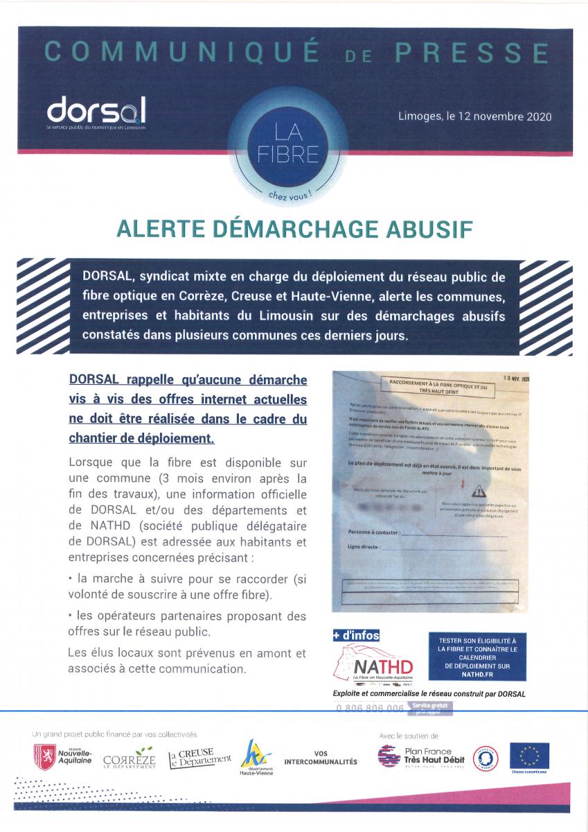alerte démarchage abusif fibre midi correzien