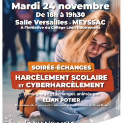 SOIREE ECHANGES : HARCELEMENT SCOLAIRE ET CYBERHARCELEMENT